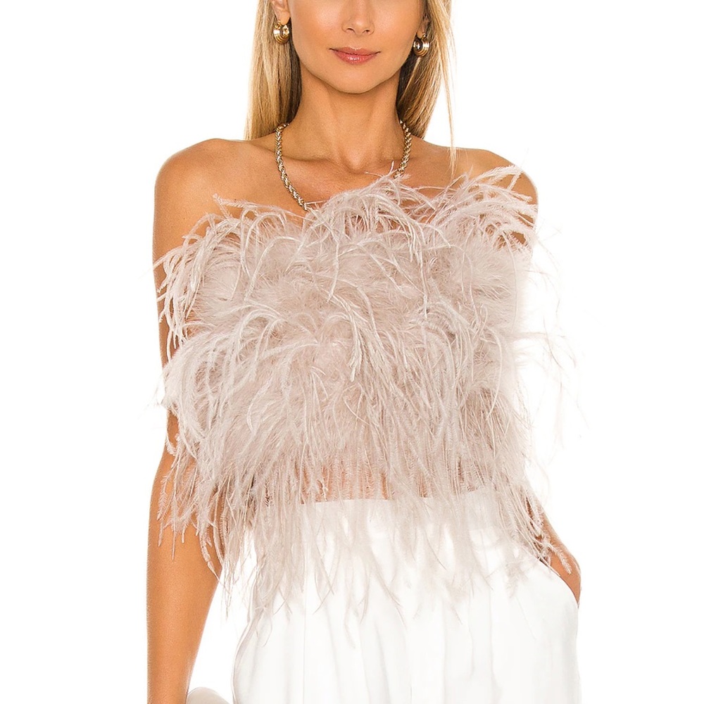 Lamarque Zaina Strapless Ostritch Feather Tube Top - Dusty Rose Pink Size L